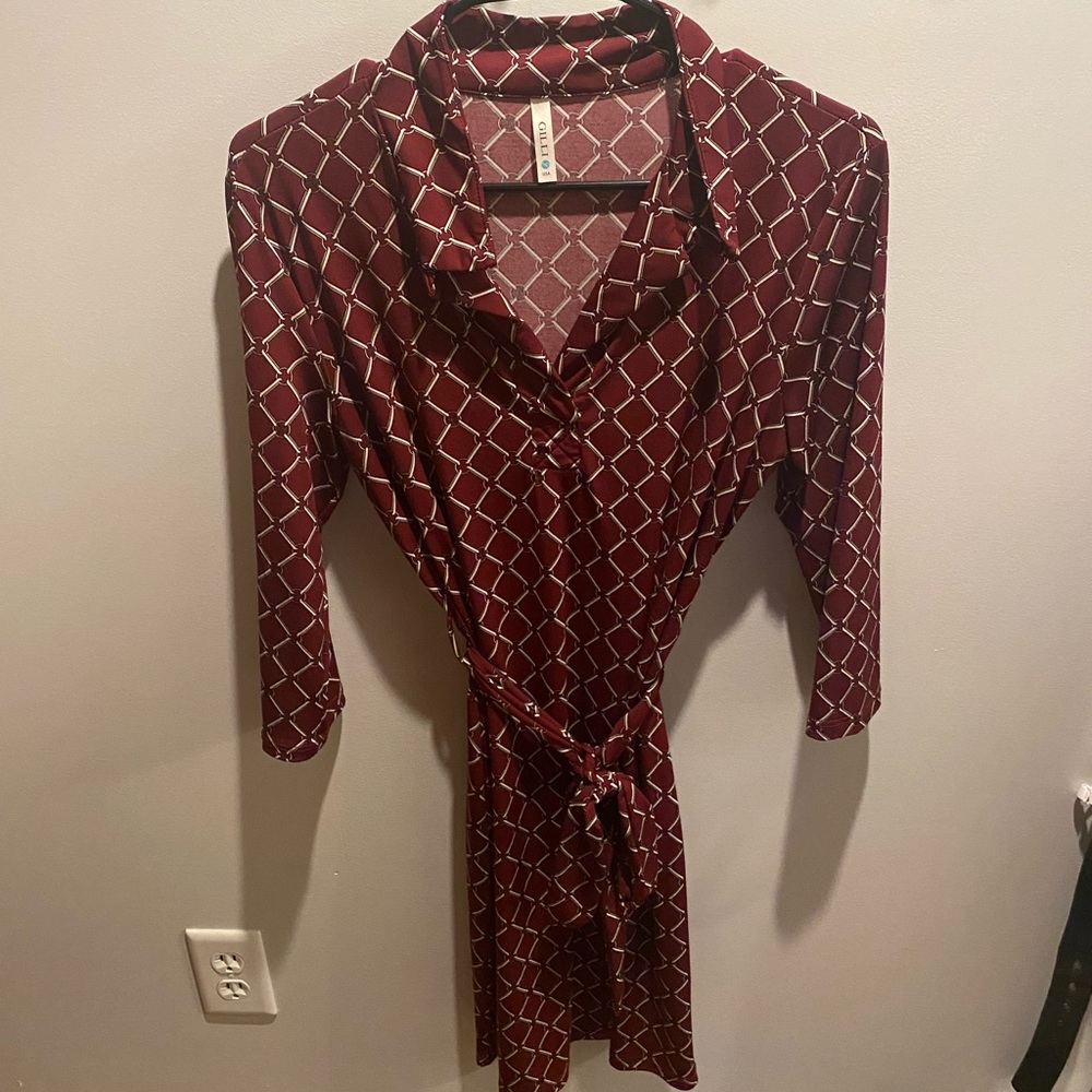 Gilli midi collared dress, dark red, size M